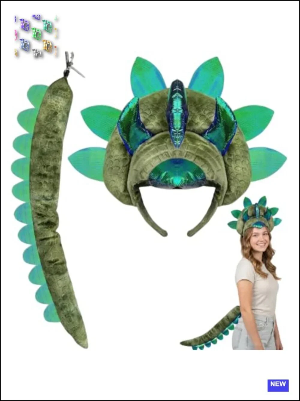 Triceratops Dinosaur Headband Tail Set Kids Costume Accessory Halloween Party